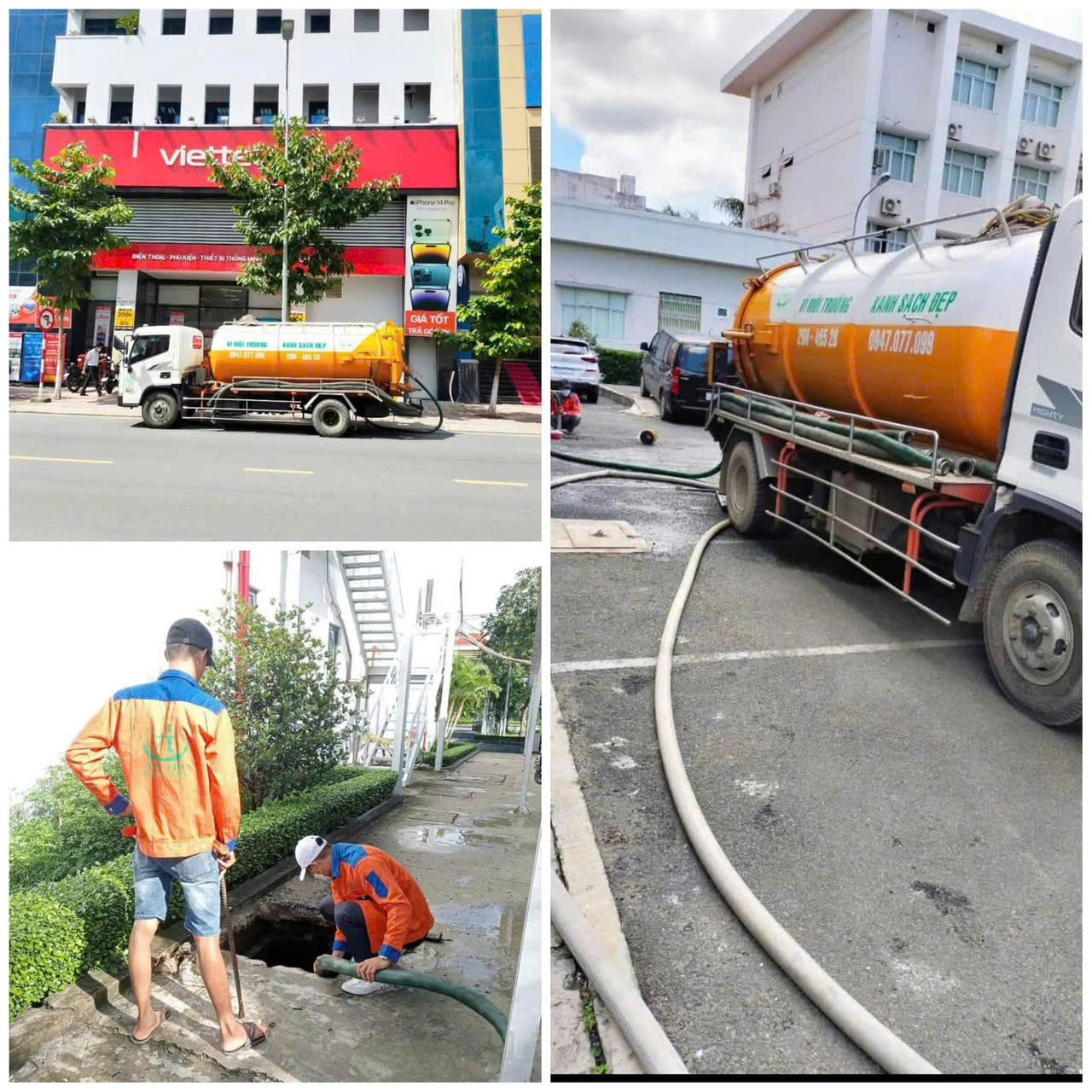 Kỹ thuật viên Môi Trường Xanh Đà Nẵng đang thi công thông cống nghẹt và xử lý hố ga tại Đà Nẵng.
